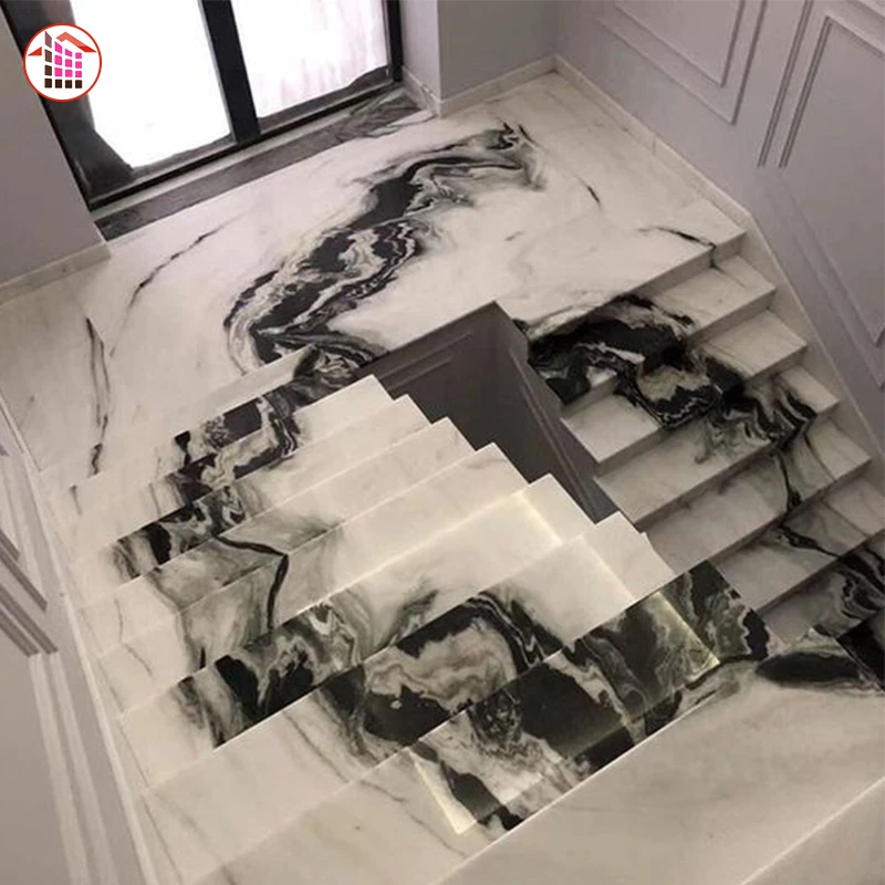 
Hot Products Panda Black White Marble Flooring Stair Step High Quality Wholesale Home Standard Stairs Texture Specification Whit 
