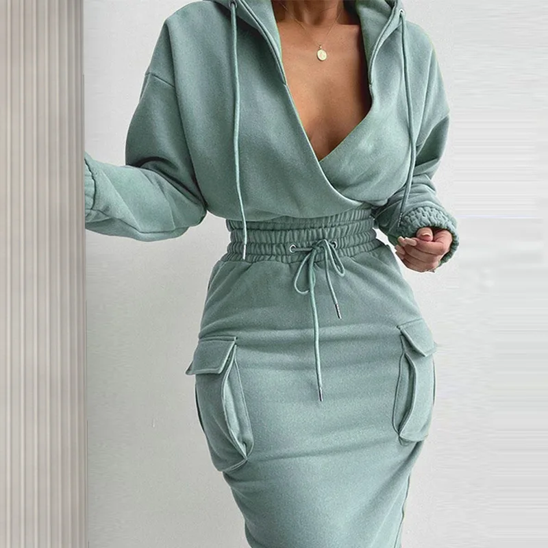 Новый брендовый дизайн костюм из двух предметов толстовка с кулиской и юбка комплект 2