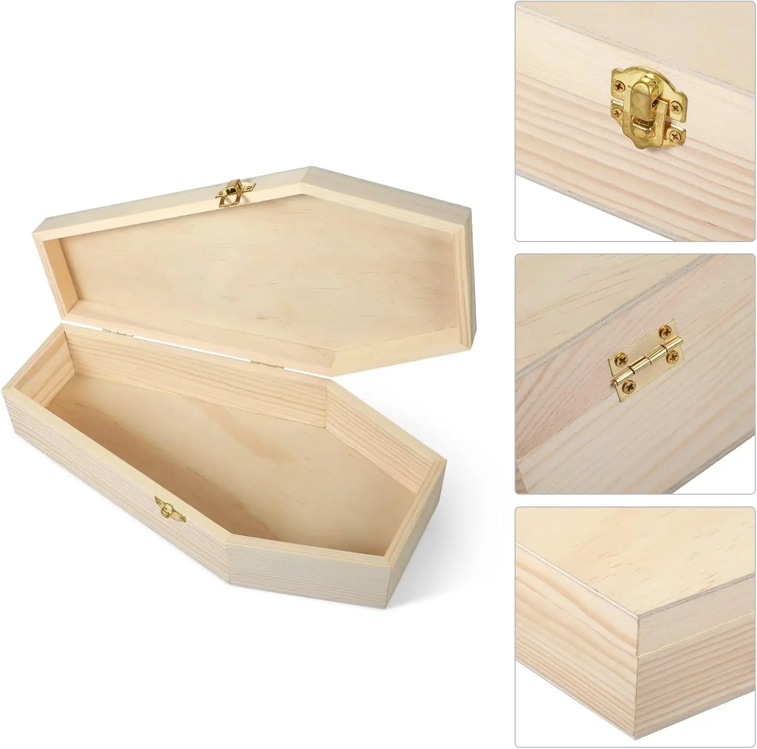 6-Piece Wooden Coffin Ring Box, Pine Funeral Coffin Box for Pet Burial Basket Gothic Decorative Crafts Small Halloween Party