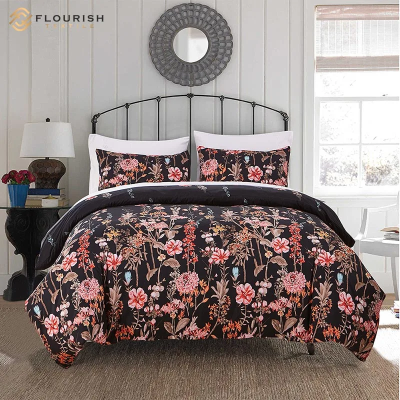 Flourish OEM Custom King Size Bedding Quilt Lyocell Fabric Blending Cotton Luxury Duvet Cover Set Bedding