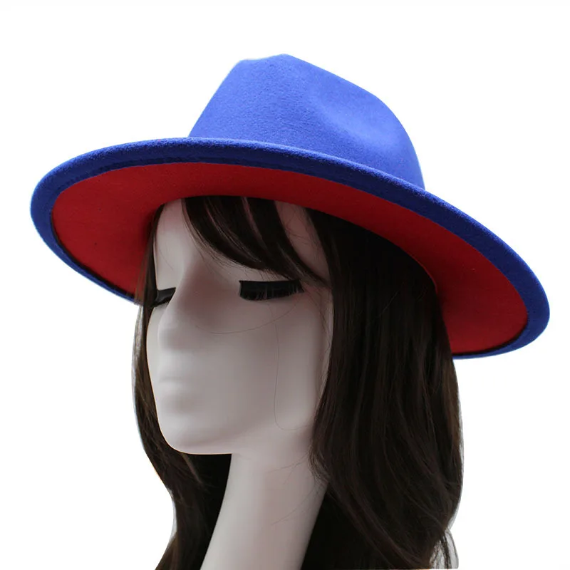 
Wholesale High Quality Fake Wool Felt Fedora Hat For Men and women 2 tone hat different color brim fedora hat 