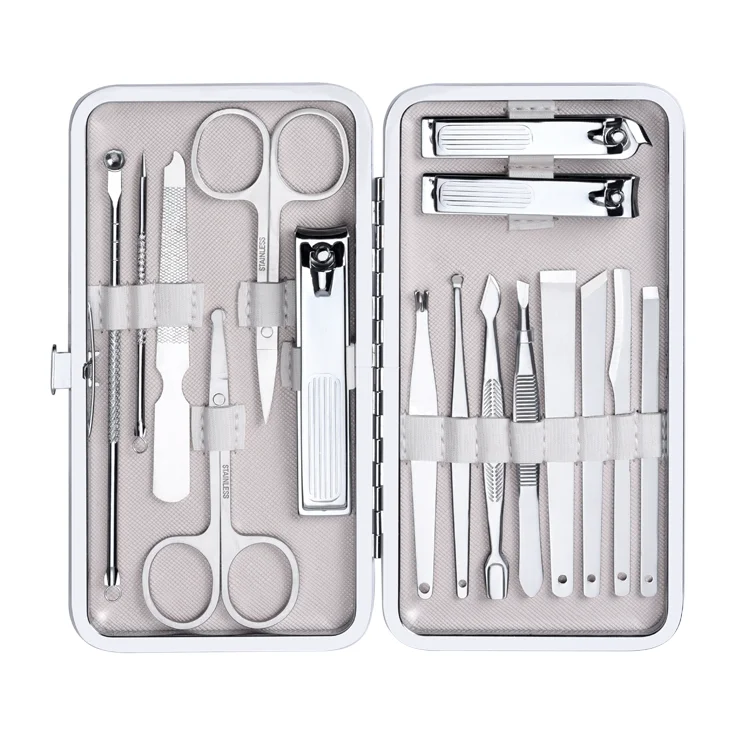 Custom logo stainless steel manicure pedicure set nail clippe cutter set 16 pieces Beauty manicure & pedicure set  nail scissors