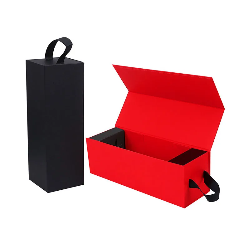 Factory Customization Luxury Wine Gift Box Paper Packaging With Ribbon Wholesale Cardboard Foldable Magnetic Single Wine Box