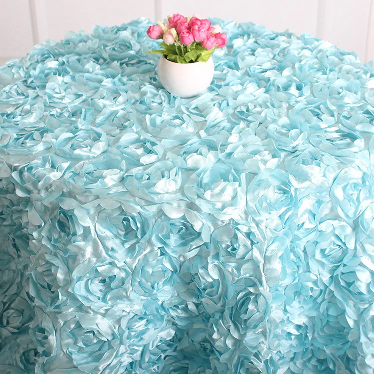 Wholesale Round Table Cover Wedding Party Event Rosette 3d Satin Tablecloth