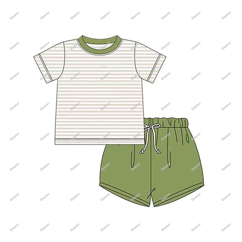 Mallard applique siblings matching kids boy short set monogram knitting tan striped toddler baby boys clothing sets