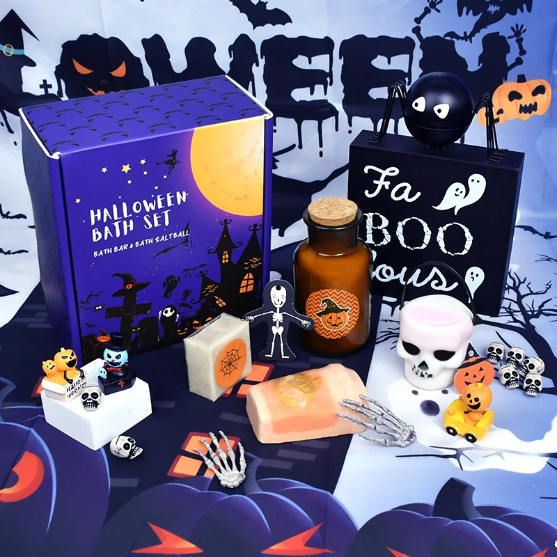Halloween Bath Gift Sets Halloween Scented Candle Soap Bath Bombs for Kids Gift Set Bubble Relaxing Bathbombs for Girls Birthday