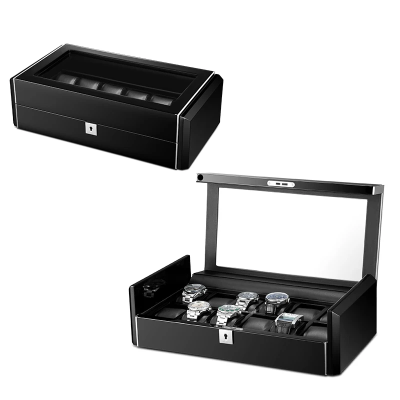 Embers watch box 12 slots PU Leather Pillow Black Carbon Fiber Display Box watches storage case