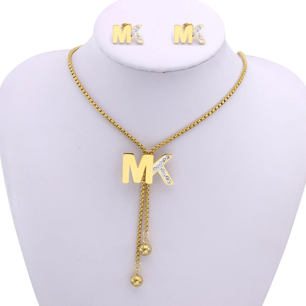 Gold Round Shaped Jewelry Set Fashion Stainless Steel Jewelry 2019 New Design Charm Jewelry Set Wholesale