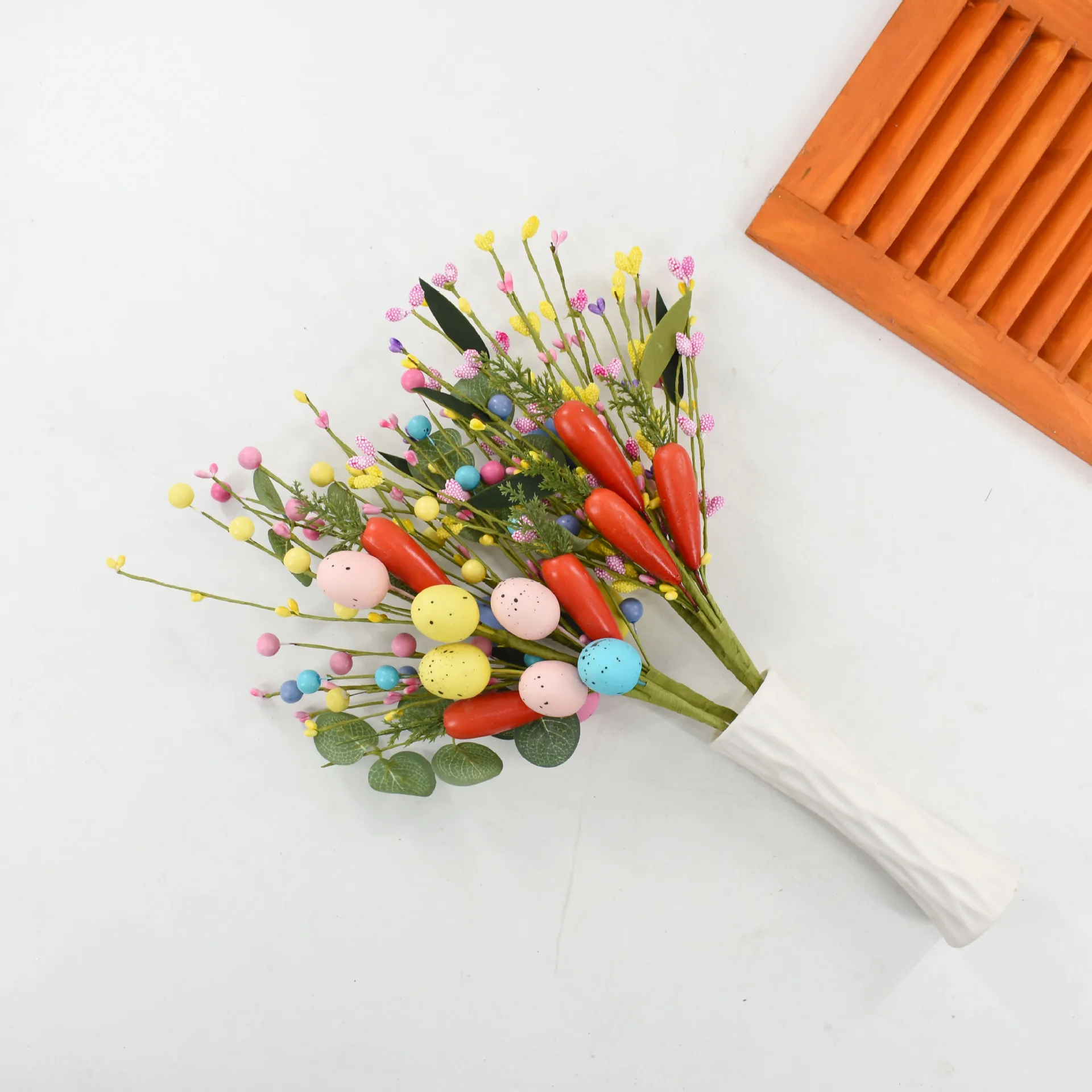 4 Pcs Easter Plastic Flowers Artificial Decoration With Colorful Eggs And Carrot For Spring Easter Decoration