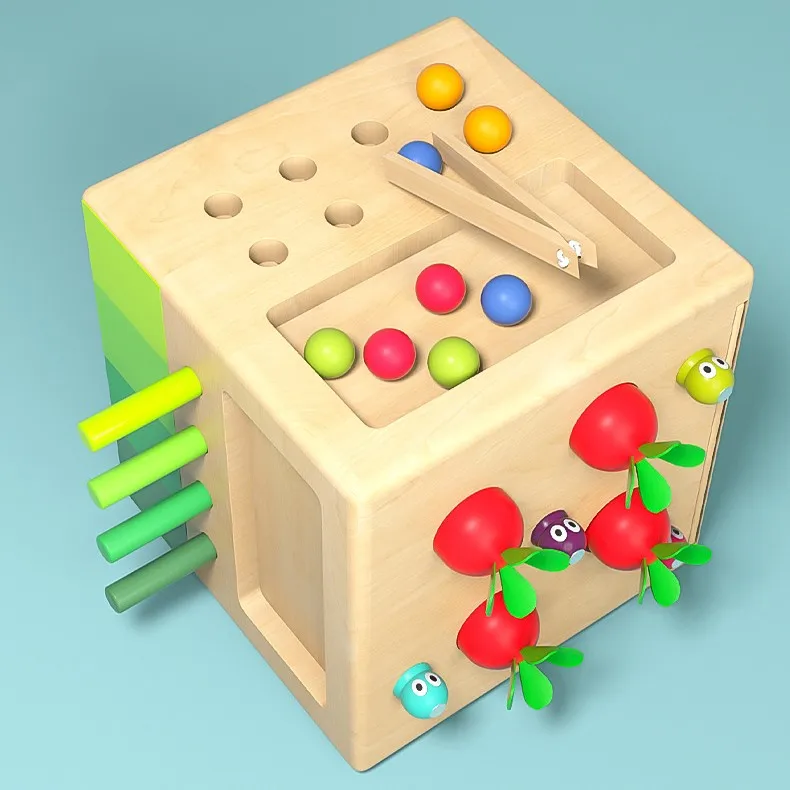 Wooden Early Education Six-Sided Box Toy For Children Enlightenment Alphabet Cognition Catching Insects And Radish Spelling Word