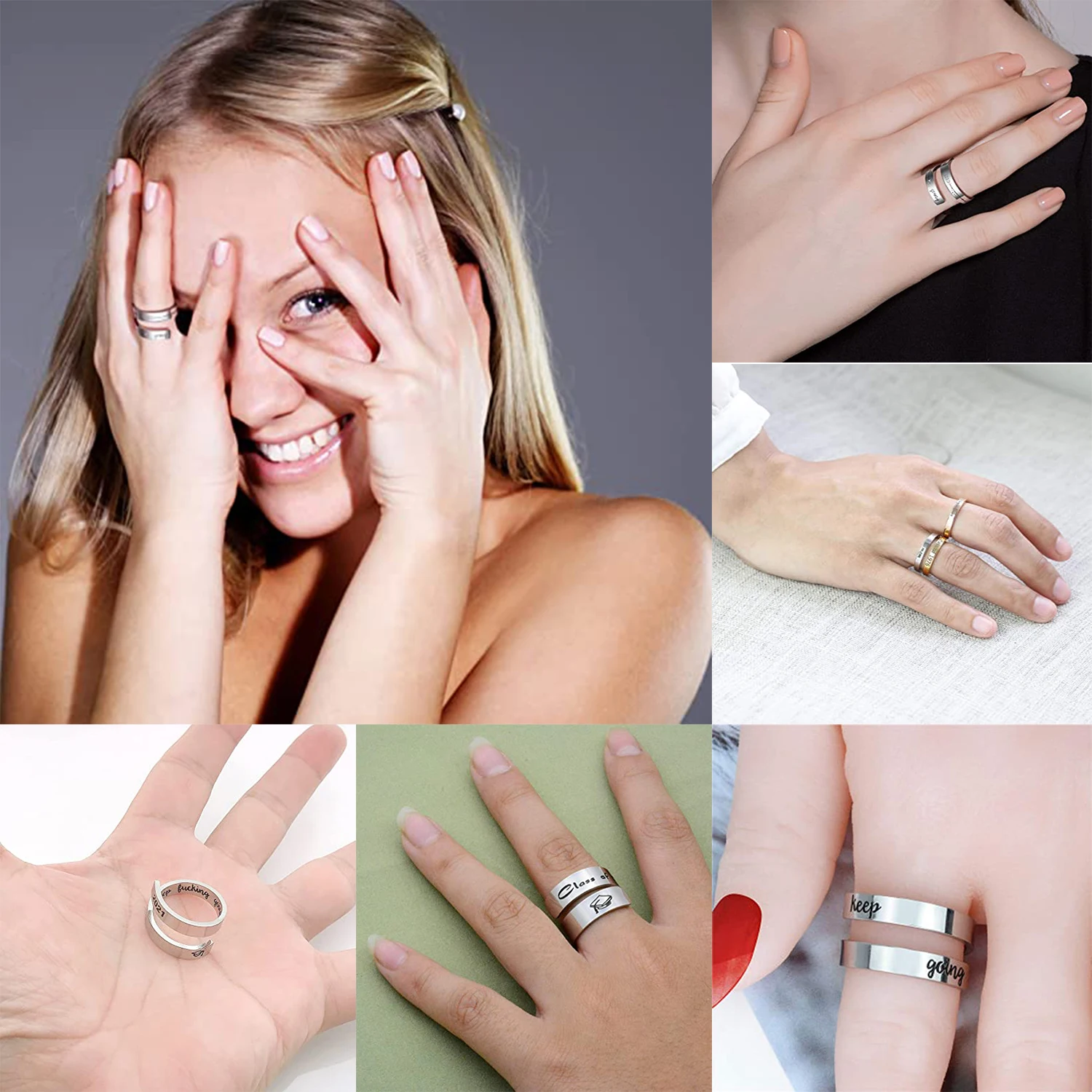 Custom Adjustable Spinner 18K Gold Plated Encarved Hug Jewelry Women Sterling Silver 925 Couple Cheap Graduation Rings