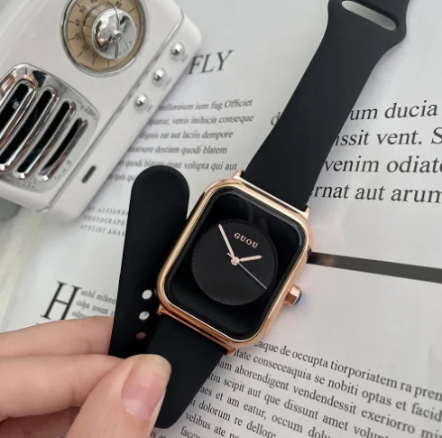 GUOU Silicone Band Square Ladies Fashion Watch Candy Dial No scale Watches Women Wrist Luxury Quartz Watch