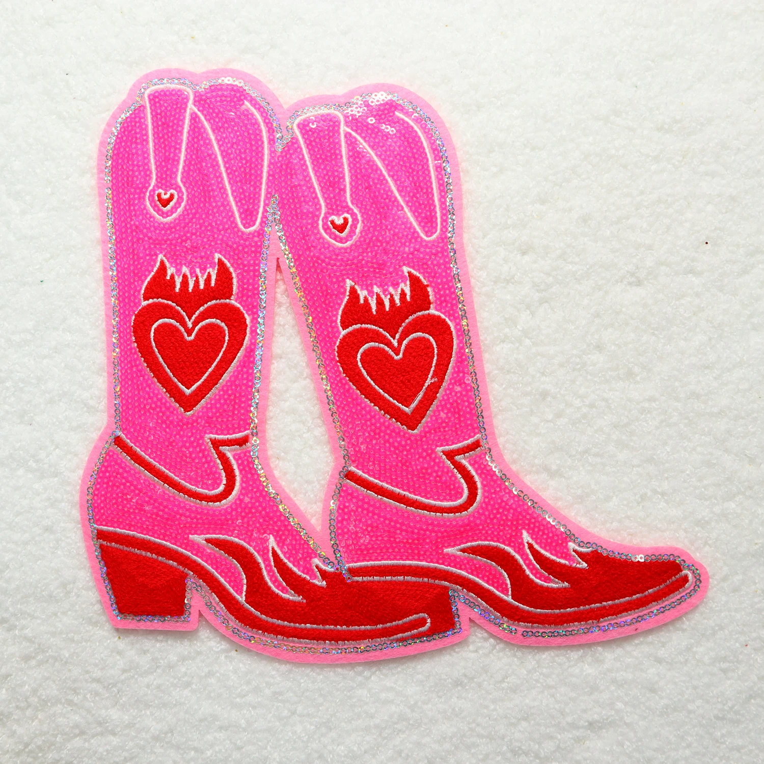 Wholesale Embroidery Pink Boot Sequin Patch Iron On Holiday Patch Custom Sequins Patches For Clothing