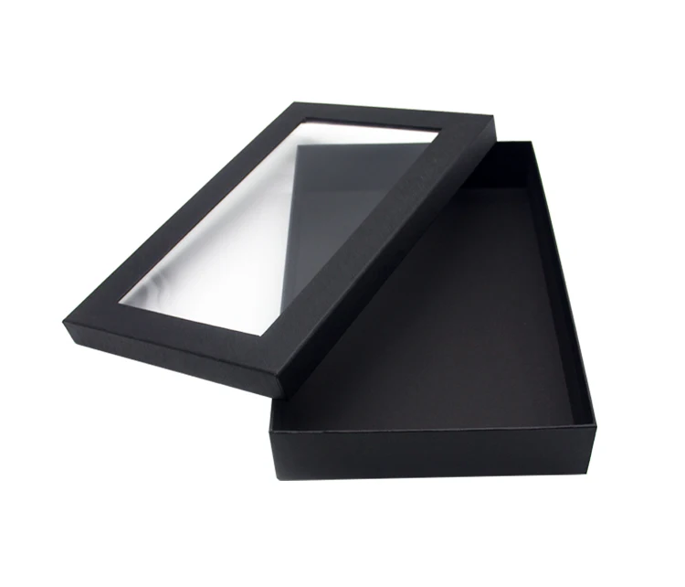 Luxury Cardboard Paper Custom Made See Through Clear Window PVC Rigid Lift Off Rectangular Gift Box Packaging