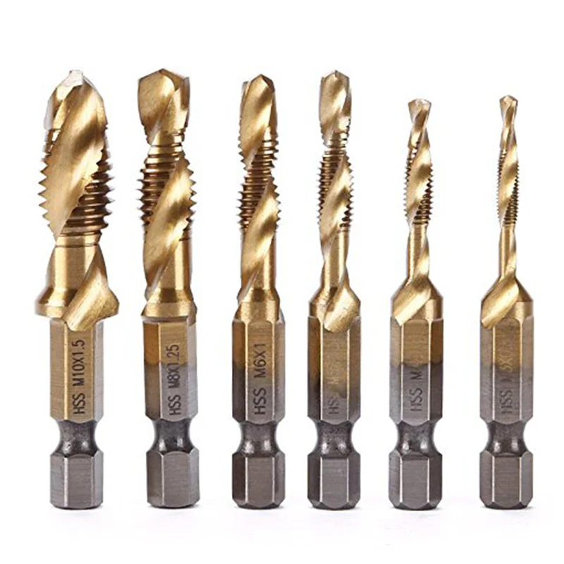 
Factory Price 6 Pcs Carbide Combined Chack Attachment Coated Nitriding M6 M8 Tap Drill Bits 