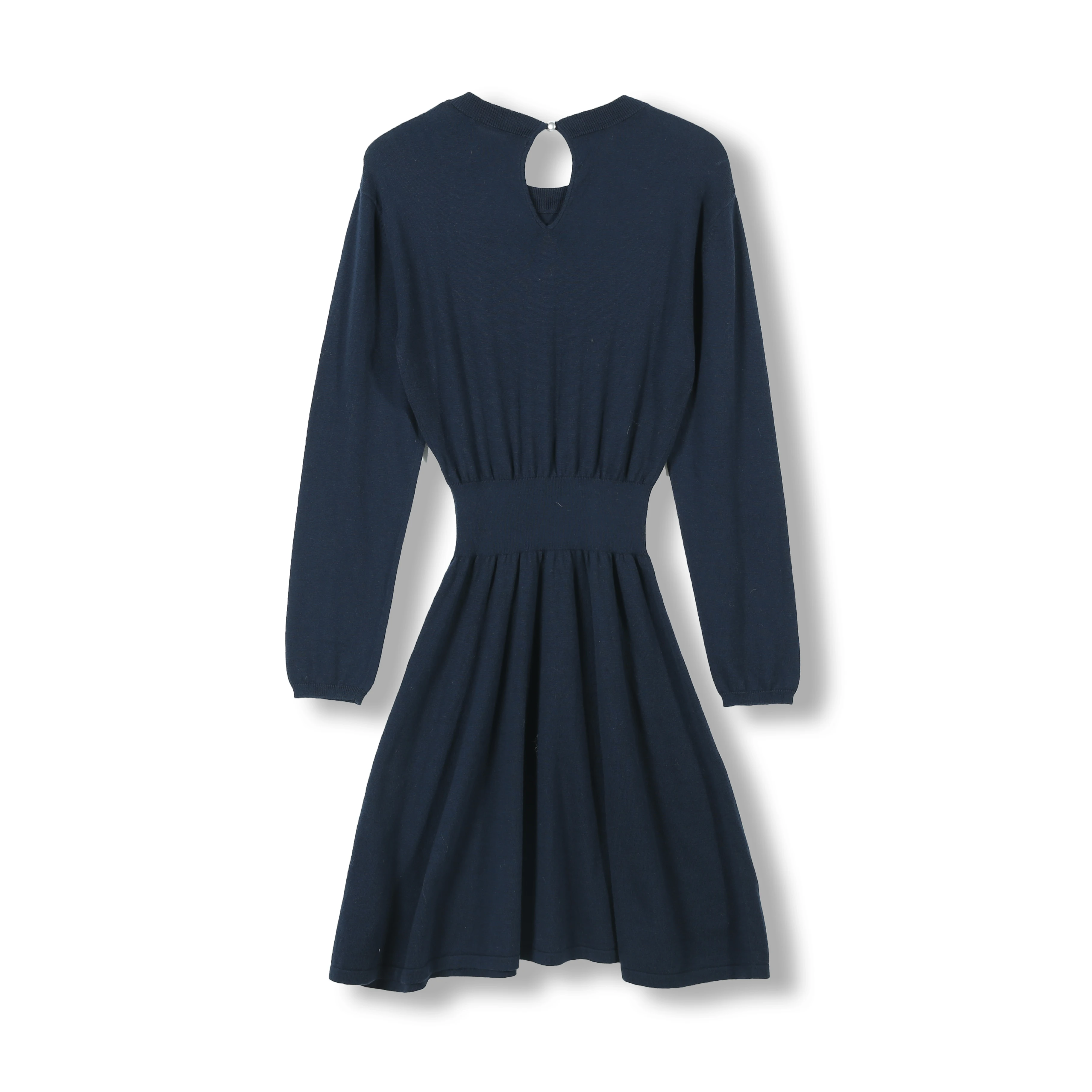 2024 Custom OEM& ODM Tight Waist 95%Cotton 5%Cashmere Loose Women Dress Long Sleeve Crew Neck Long Dress With Crystal Buttons
