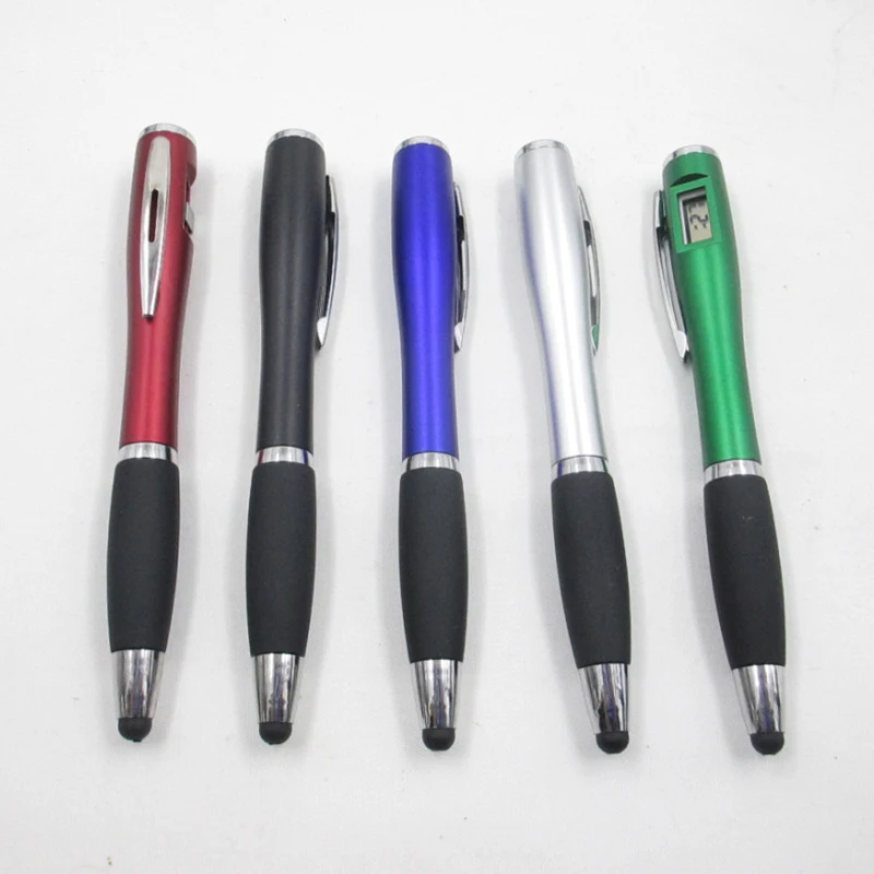 Creative design cheap plastic promotional ballpoint pen with watch, digital clock pen