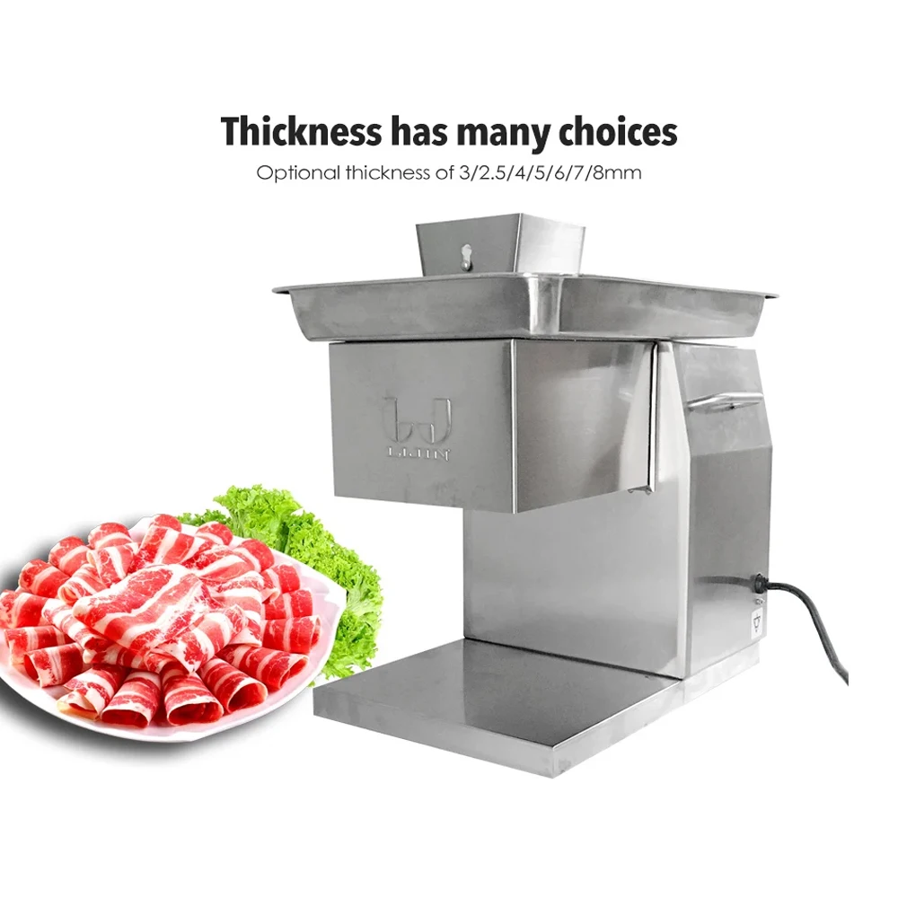 XEOLEO Commercial Meat Cutter 250KG/H Electric Frozen Meat Slicer Stainless Steel Bacon Meat Chopper 2.5/3/4/5/6/7/8mm Thickness