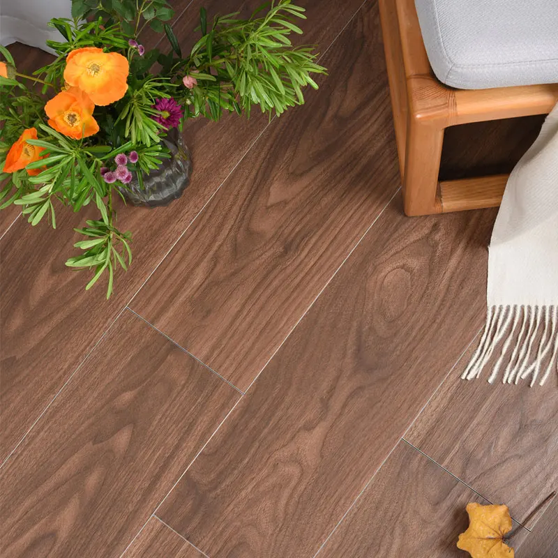 High quality Durable Dark Brown Matte Finish Walnut Design Glazed Rectified 200*1200 Non-Slip Wood Look Porcelain Floor Tile