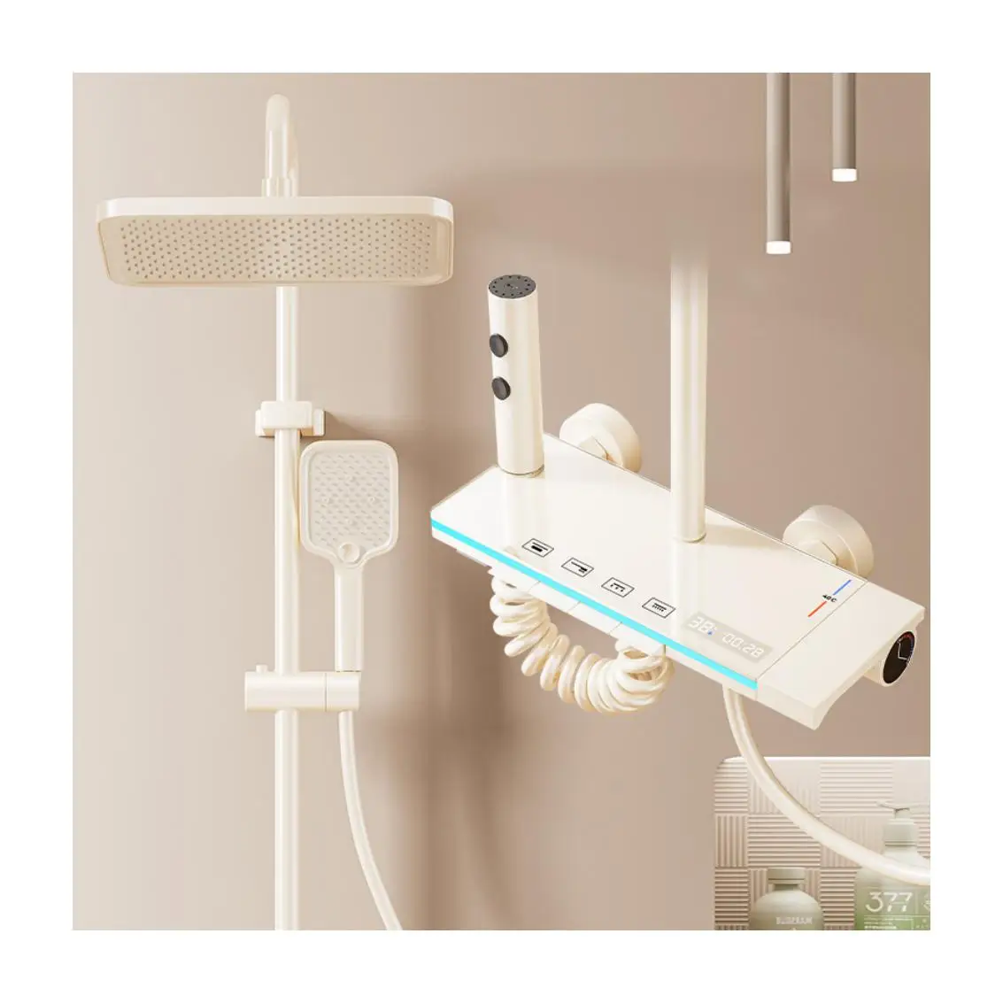 Milky white Piano four function shower head with temperature shower system