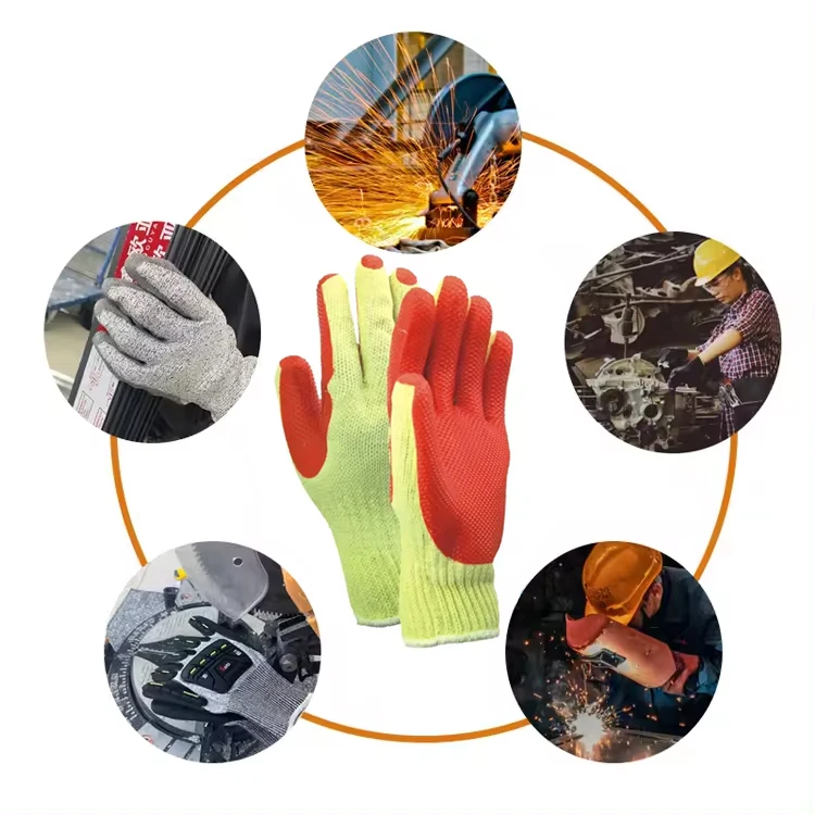 SunnyHope Hand gloves latex gloves wholesale rubber 7 Gauge with Solid latex coated on palm Elastic cuff gloves