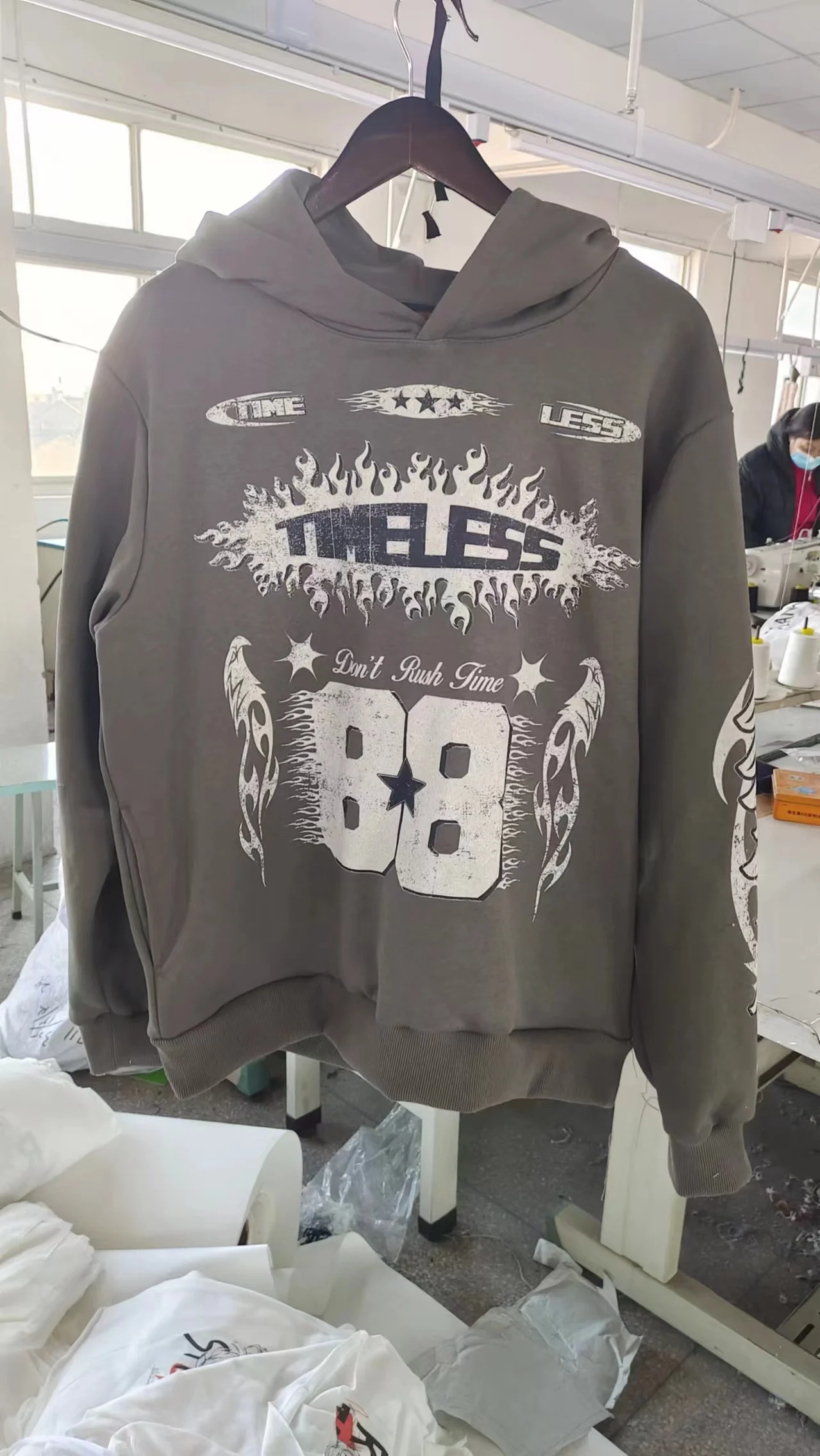 Acid Wash Vintage Zipper Hoodies Sweatsuit Jogger Set Custom Applique Embroidery Patches Oversized Flared Sweatpants Tracksuits