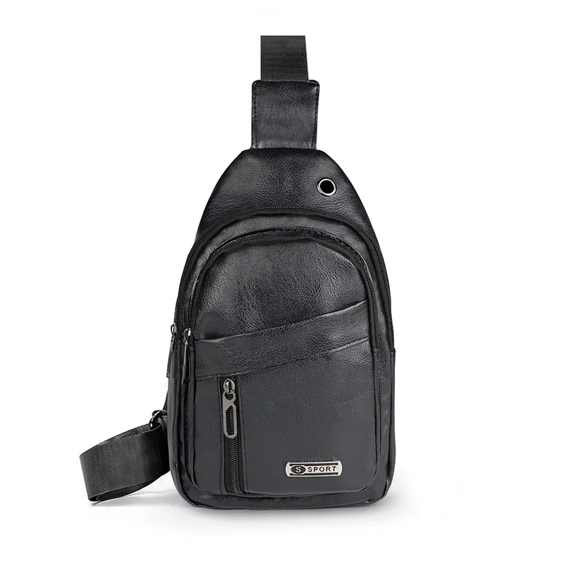 Retro Fashion PU Leather Chest Bag Large Capacity Waterproof Chest Bag Outdoor Headphone Jack Design Chest Bag