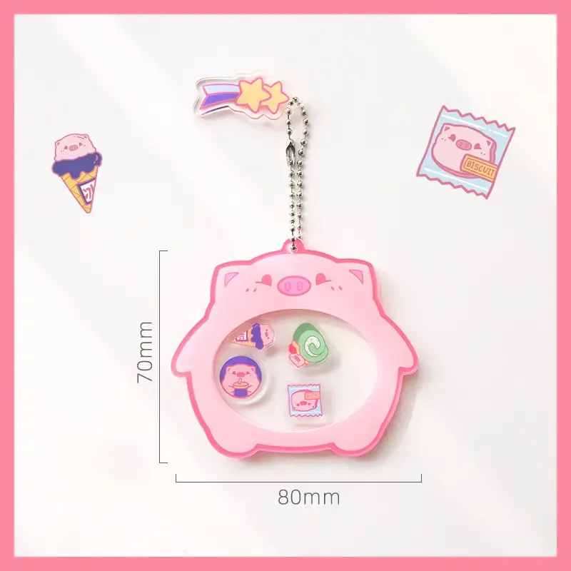 Wholesale OEM cute acrylic shaker keychain double sided printing transparent keyring acrylic accessories with your own design