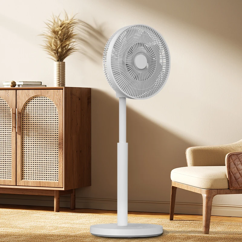 White 12 Inch Rechargeable Stand Fan Remote Control Electric 9 Blade Standing With Battery for Home