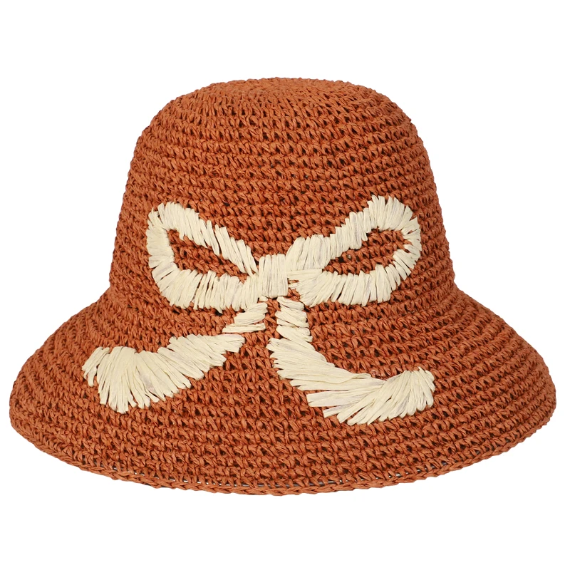 Hat Round Top Wide Brim Paper Straw Hats Summer Sunhats Beach Lady  Women Ladies Paper Straw Bowknot Ribbon Hat with Leisure