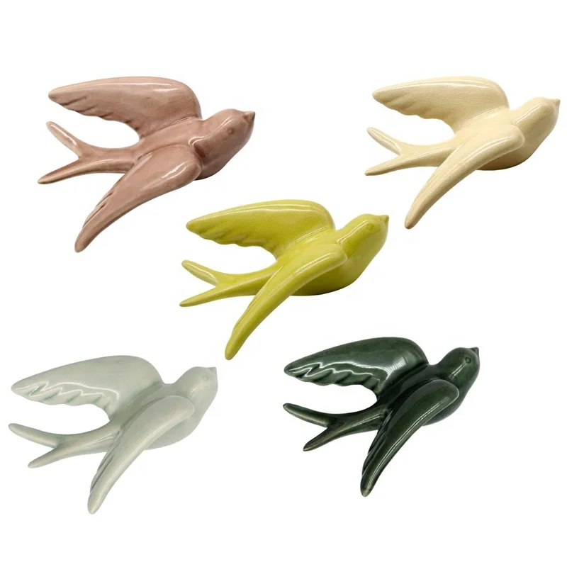 Custom ceramic home ornament wall mounted art hanging decor multicolored 3D flock of flying bird doves sparrow swallows plaques