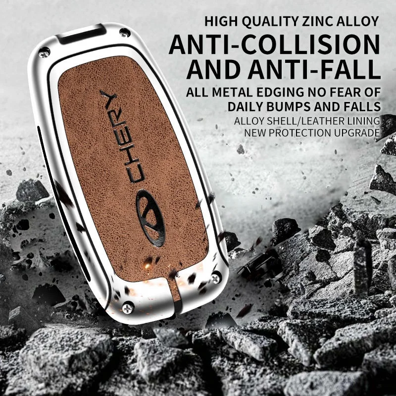 Factory Hot Selling Zinc Alloy Leather Smart Car Key Case Cover For Chery Tiggo 7 Tiggo 8 Pro 8 Plus Arrizo 5 Remote Keychain