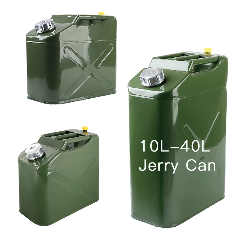 Metal Military Standard Army Green Jerrycan 10 20L 30 litre 40 L 50 60lts Gasoline Diesel Oil Fuel Tank Vertical Style Jerry Can