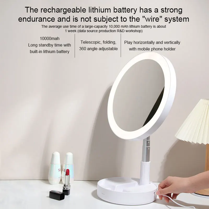 Portable Led Mini Selfie Ring Light Foldable USB Round Ring Light Mirror For Video Live Streaming Makeup