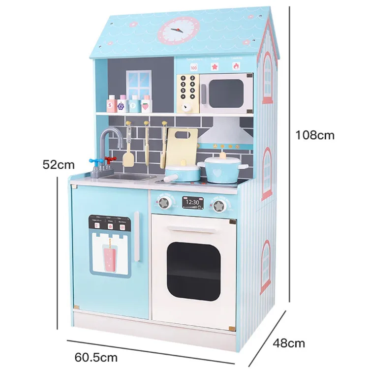 Hot sale simulation 2 in 1 wooden doll house kitchen toys for kids pretend play wood cooking toys kitchen set for kids