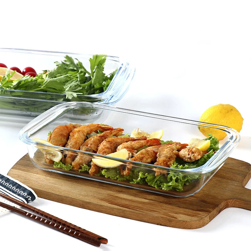 New Arrival Kitchen Glass Baking Dish Rectangle 2 Pieces Glass Tray  Glass Storage Food Container