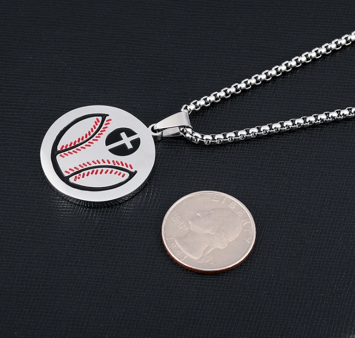 Stainless steel baseball cross round medal tennis pendant for necklace Bible verses religious sports jewelry