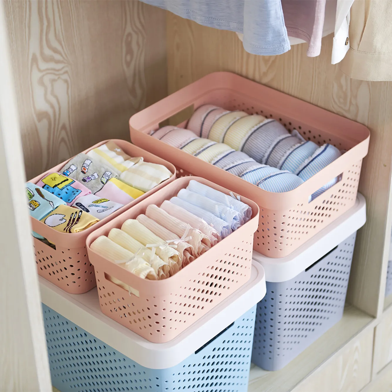 Eco friendly wholesale stackable adjustable plastic storage box set home kitchen office organizer