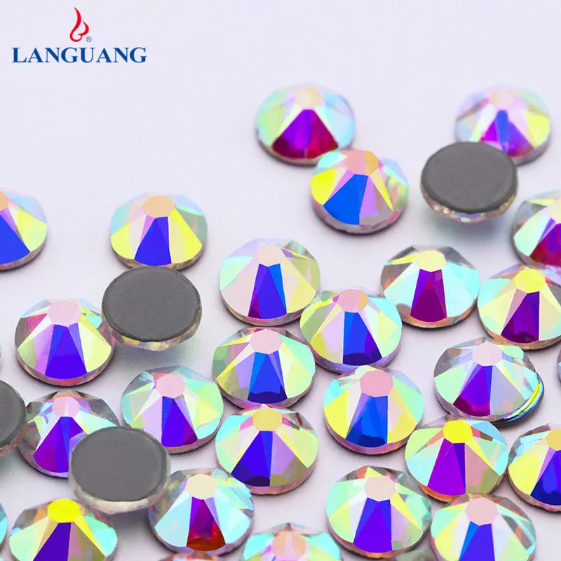 Languang wholesale 16 facets ss10 ss12 ss16 ss20 ss30 high quality hot-fix rhinestones flat back glass crystal AB rhinestones
