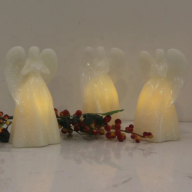 wholesale set of 3 white paraffin wax battery operated christmas decorative flickering flameless angel shaped led candle