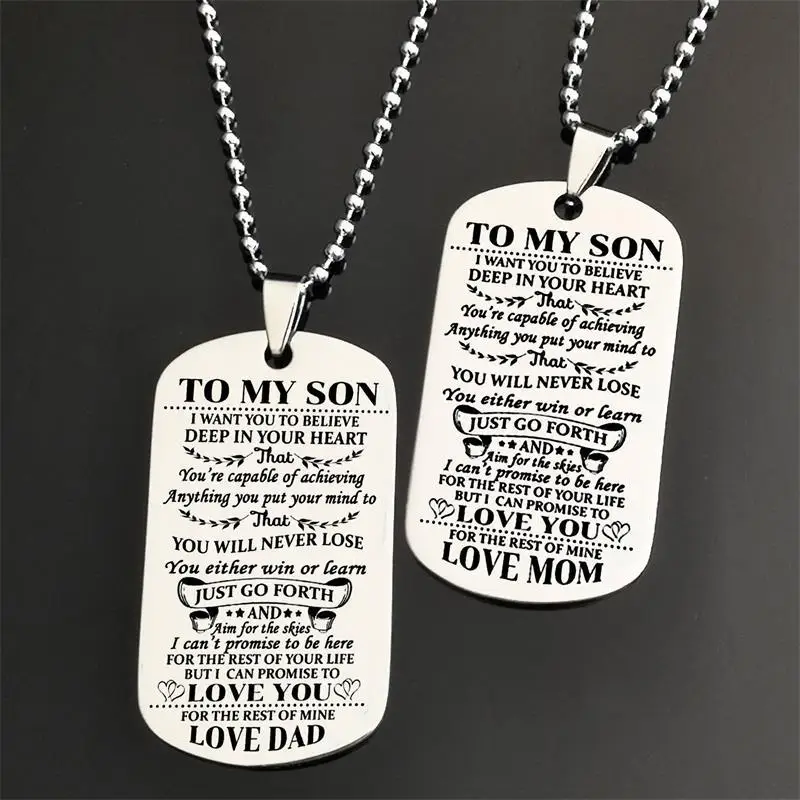 Personalized Stainless Steel Statement Necklace Custom Engraved Letter Jewelry for Family to My Son My Daughter