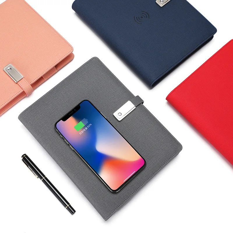 Office lady traveling 8000mah power bank notebook can carry on plane wireless charging powerbank note book with USB flash drive