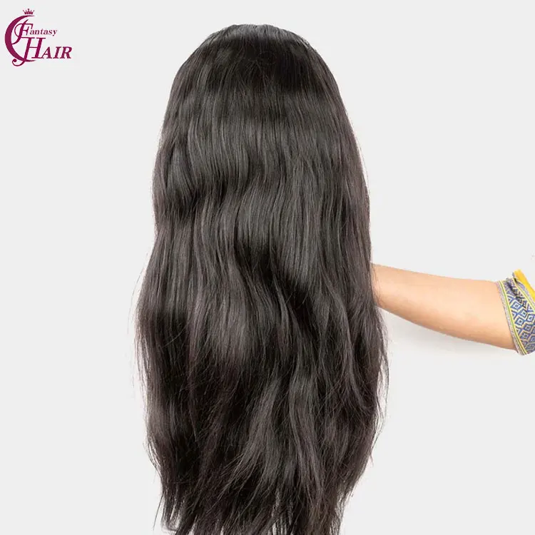 FH vendor clip in half head wigs natural black straight braizilian human hair 3in1 half handtied wig ponytail extension