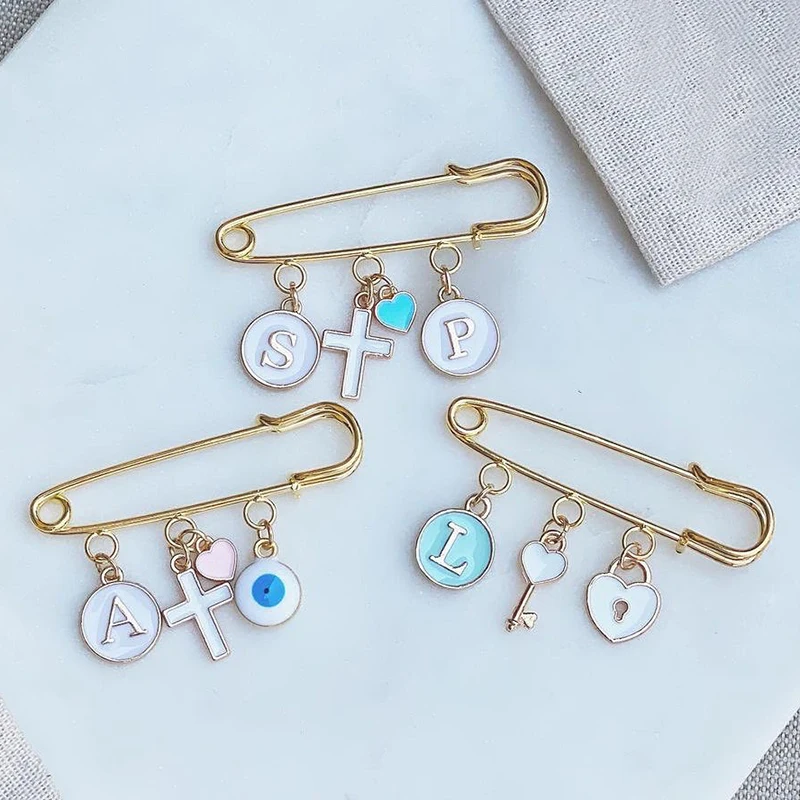 Personalized Baby Pin Brooch Evil Eye Cross Protection Stroller Keepsake Pin for Good Luck Gift