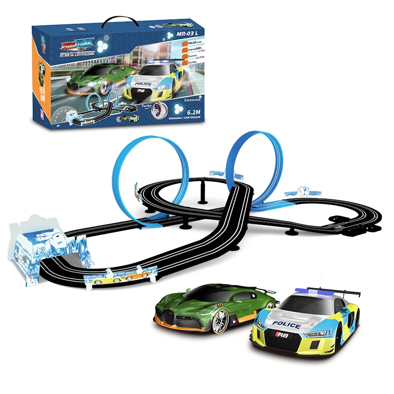 wholesale Interactive High Speed Gift Electric Race Track 360° Degrees Loop Rolling Diy Puzzle Plastic Slot Car Racer Track Toy