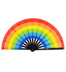 Large Rave Clack Pride Rainbow Hand Fan for Men Women Festival Club Party Dance