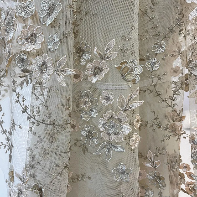 Exquisite 3D Flower Embroidery Lace Fabric Wedding Dress Hand Sewing Fabric