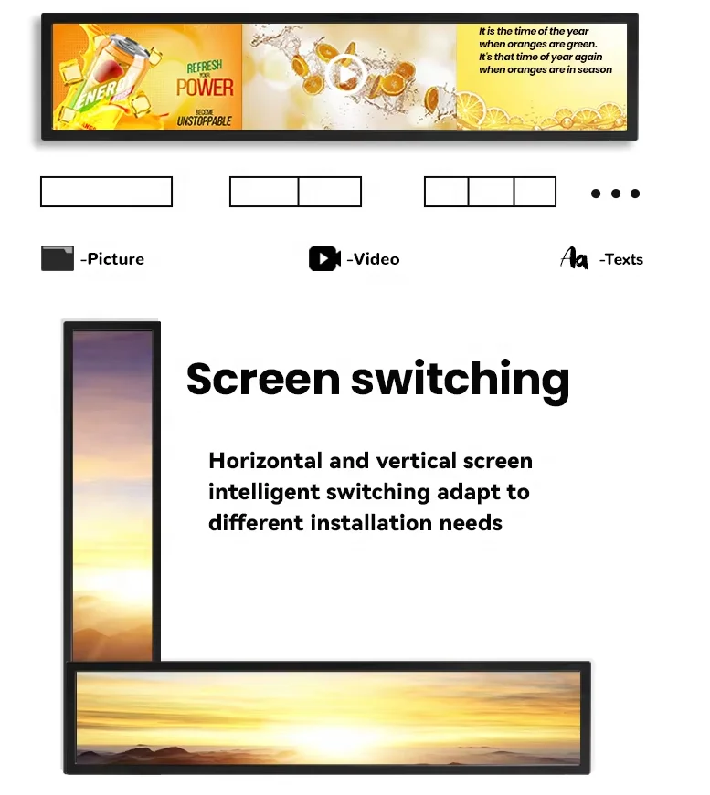 Supermarket Ultra Wide Strip Shelf Edge Advertising Digital Signage Monitor Type Stretched Bar Lcd Display stretched  bar LCD