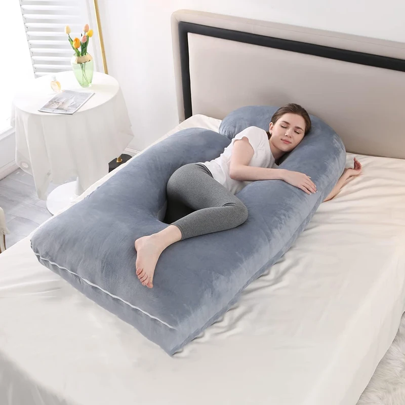 Wholesale Coral Velvet Cover Full Body Pillow Soft Support Pillow for Pregnant Women High Quality J Shape Pregnancy Pillow