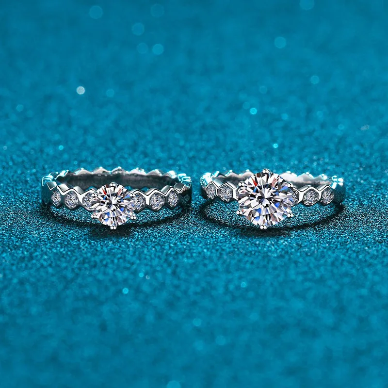 JS one carat moissanite diamond ring women s925 sterling silver ring honeycomb simple fashion factory wholesale